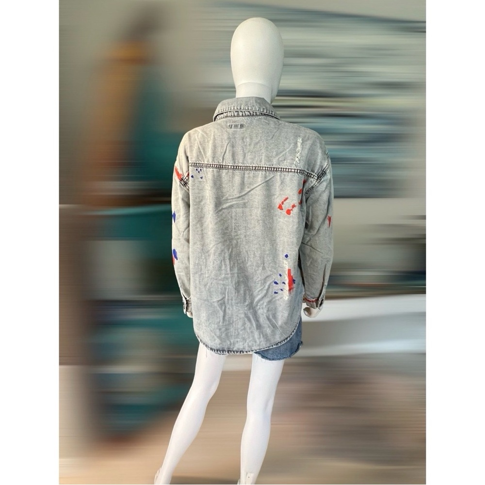 EASEL distressed paint splatter denim top size S, L - Picture 8 of 9